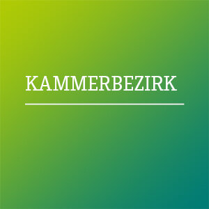 Das Bild zeigt den Schriftzug "KAMMERBEZIRK" auf einem sanften Farbverlauf von Grün zu Gelb. Einfach und modern gestaltet.